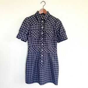 Retro Y2K Plaid Western Snap Button Mini Shirt Dress Size S